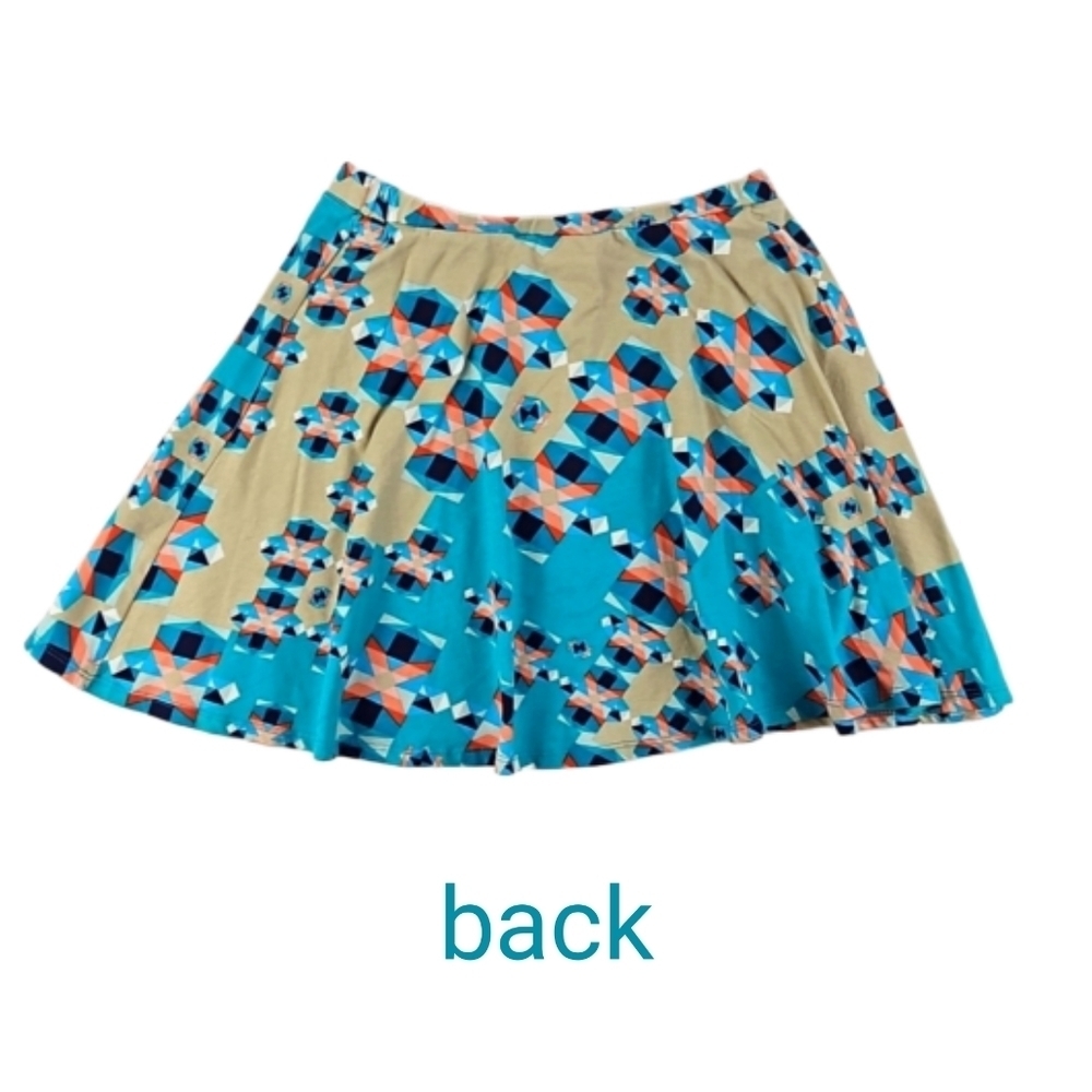 Y2K Vintage Skater Skirt in Teal and Tan Geo Print - Picture 3 of 3